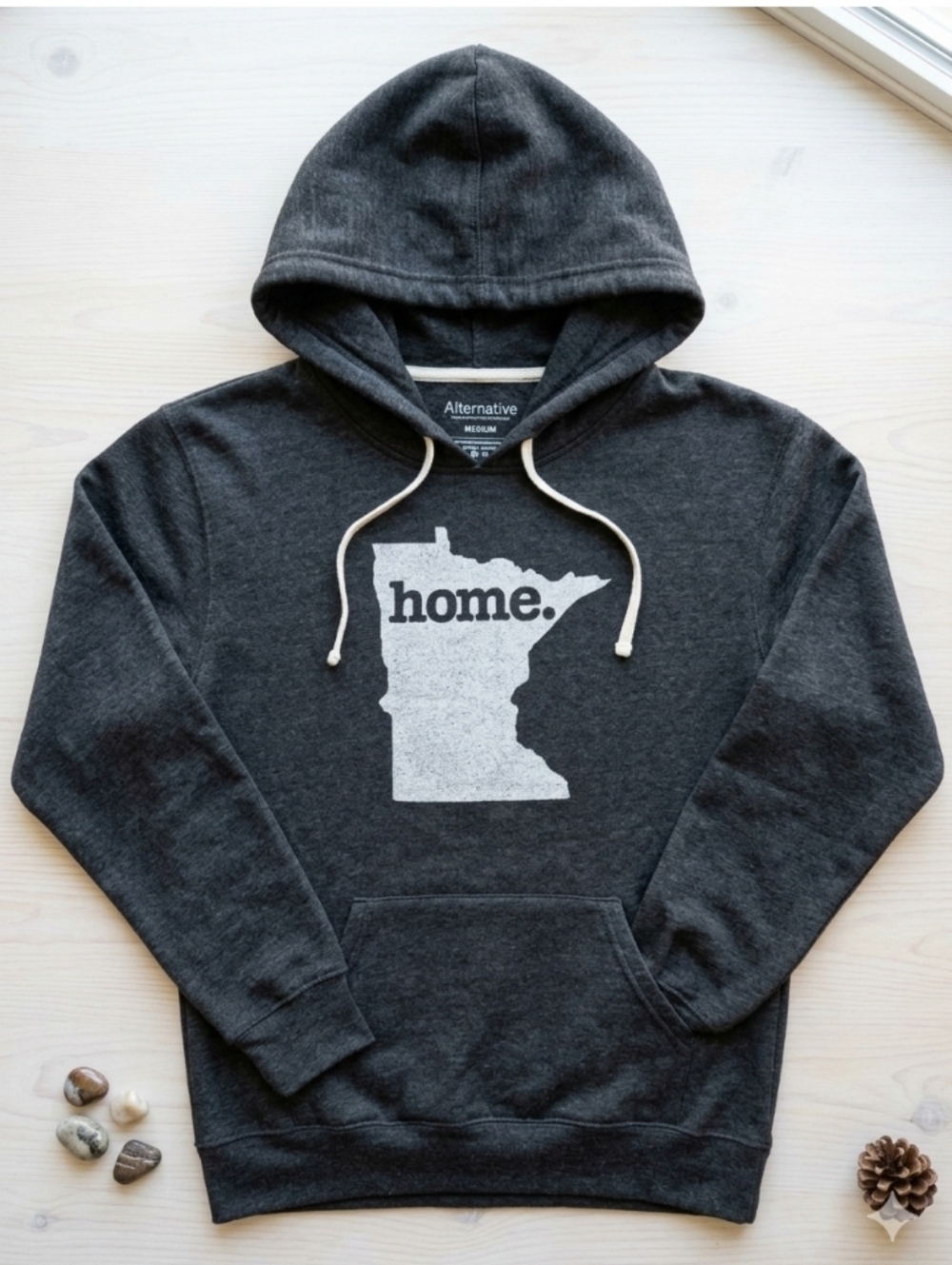 Alternative  Medium Charcoal Hoodie with White home Minnesota Graphic Mn
